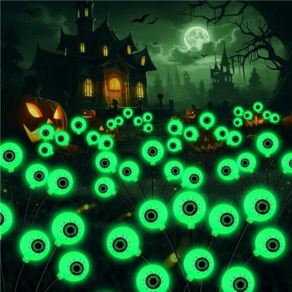 Halloween Decorations Outdoor, 4 Pack 24 LED Solar Scary Eyeball